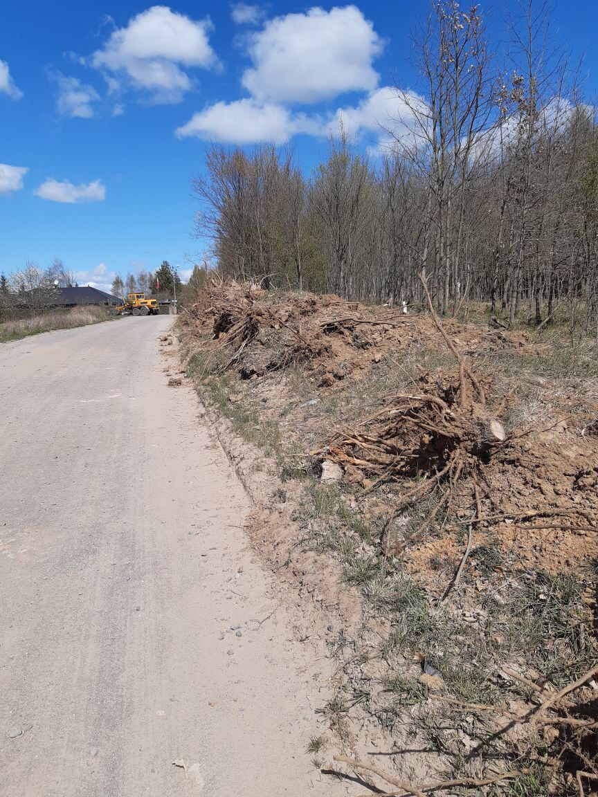 ulica Leśna w Pawłówku - usuwanie korzeni leżących w pasie drogowym