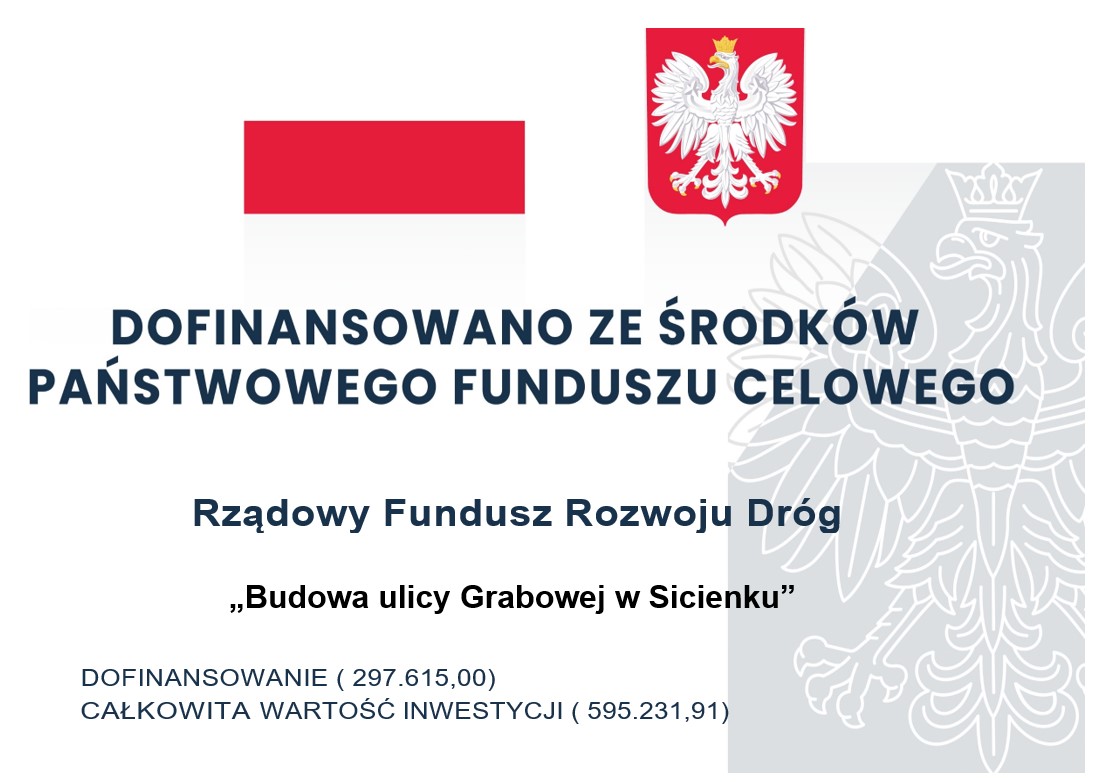 Dofinansowanie zadania „Budowa ul. Grabowej w Sicienku” ze środków Rządowego Funduszu Rozwoju Dróg