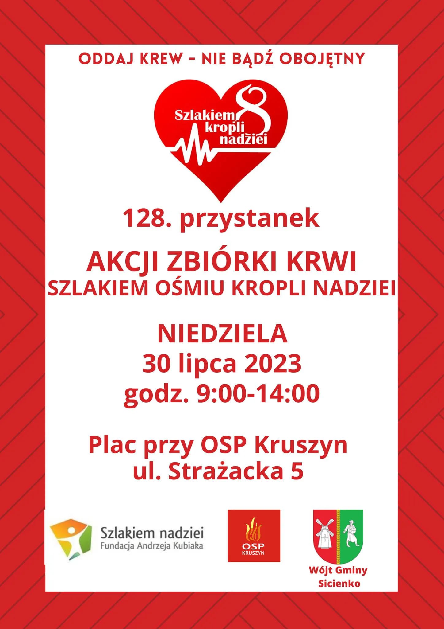 30.07.2023 r. zbiórka krwi w Kruszynie